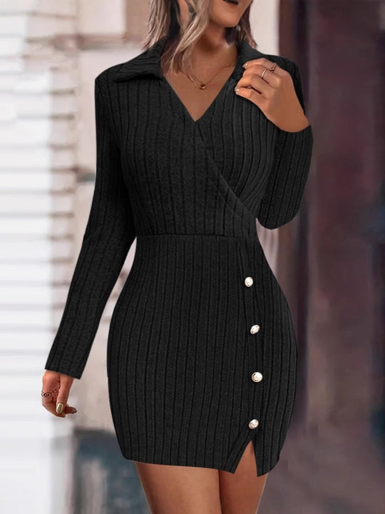 Damen Wickelkleid mit strukturiertem Design und dekorativen Knöpfen R&B