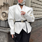Damen Modischer Oversized-Wollmantel mit tailliertem Design und Gürtel R&B