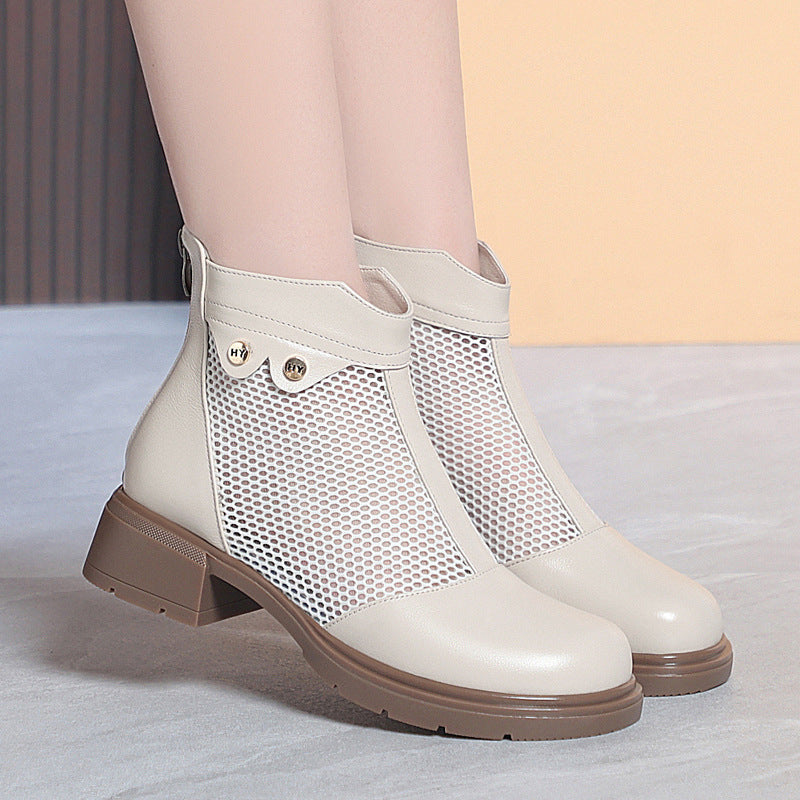 Damen Stiefeletten mit atmungsaktivem Netzdesign und robustem Blockabsatz R&B