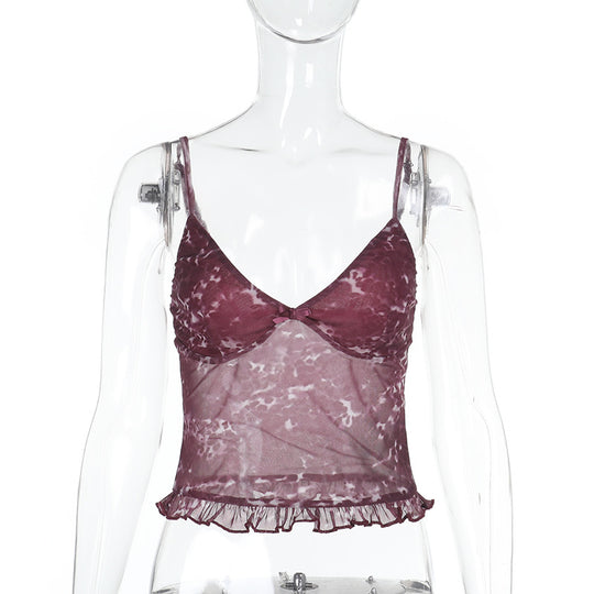 Damen Spaghetti-Träger-Top mit transparentem Obermaterial und Rüschendetail R&B