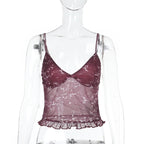 Damen Spaghetti-Träger-Top mit transparentem Obermaterial und Rüschendetail R&B