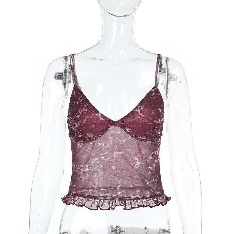Damen Spaghetti-Träger-Top mit transparentem Obermaterial und Rüschendetail R&B