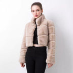 Damen modische kurze Kunstpelzjacke R&B