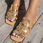 Damen Sommerliche Rutschfeste Sandalen mit Mehrfarbigem Riemen Design R&B