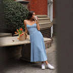 Damen Midi-Kleid mit trägerlosem Design und fließendem Schnitt R&B