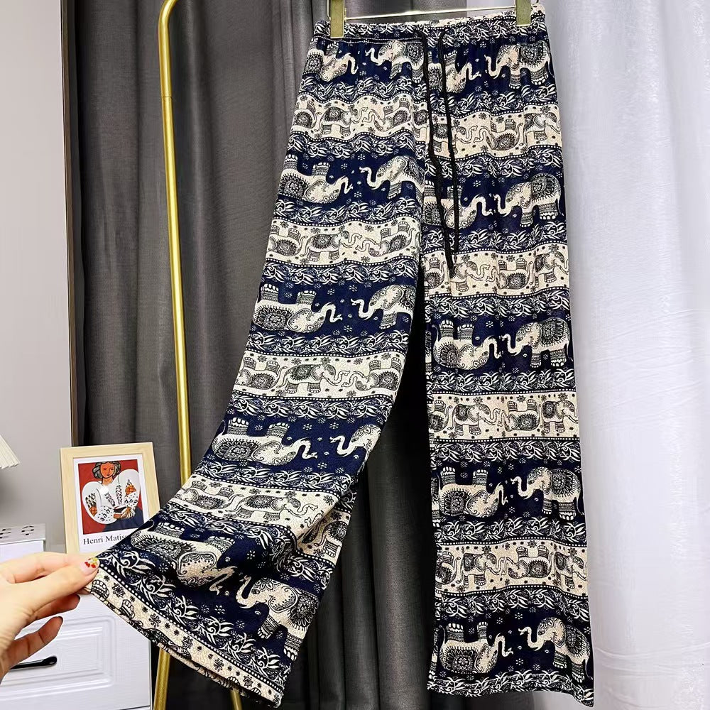 Damen Lässige Palazzo-Hose mit Elefantenmuster und elastischem Bund R&B