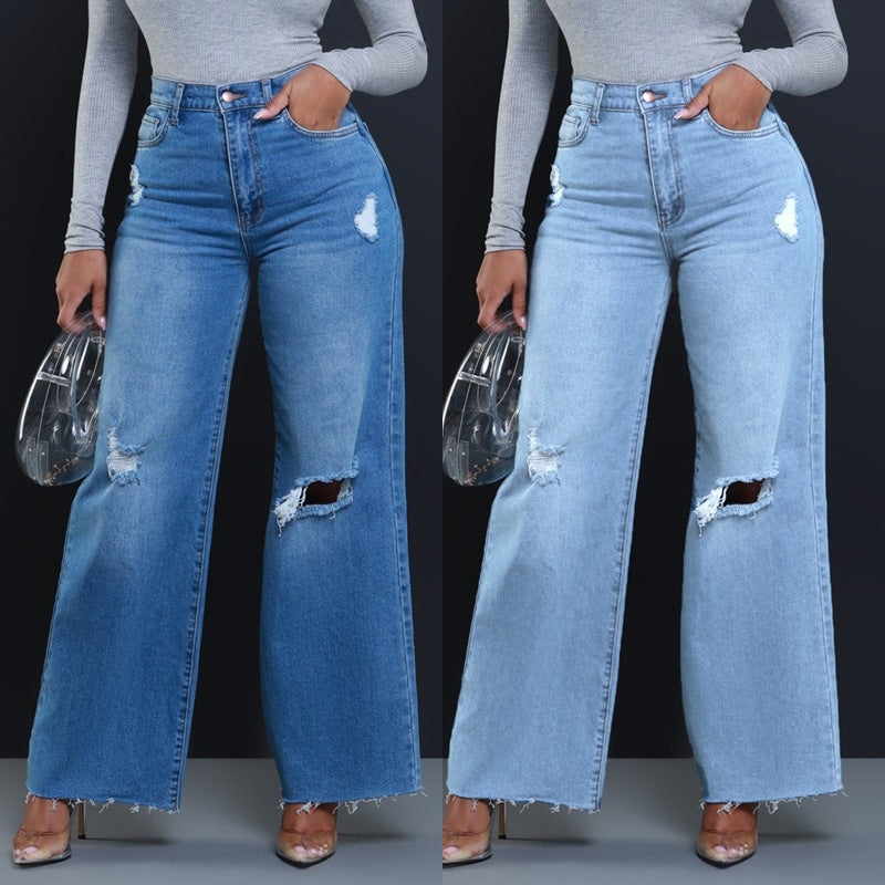 Damen Weit geschnittene Jeans mit stylishen Distressed-Details R&B