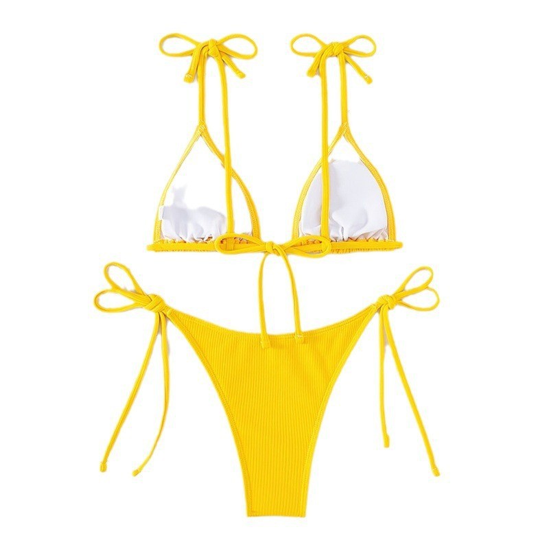 Damen Triangle-Bikini mit verstellbaren Bindändern und feiner Rippstruktur