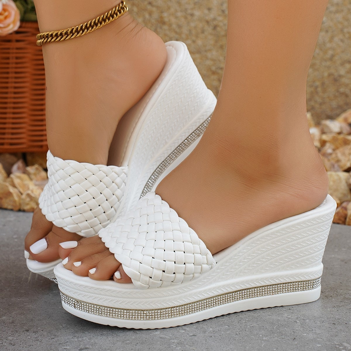 Damen Wedge-Pantoletten mit offener Zehenpartie und glitzerndem Akzent R&B