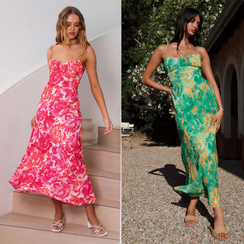 Damen Maxikleid mit Volantoberteil und verstellbaren Trägern R&B