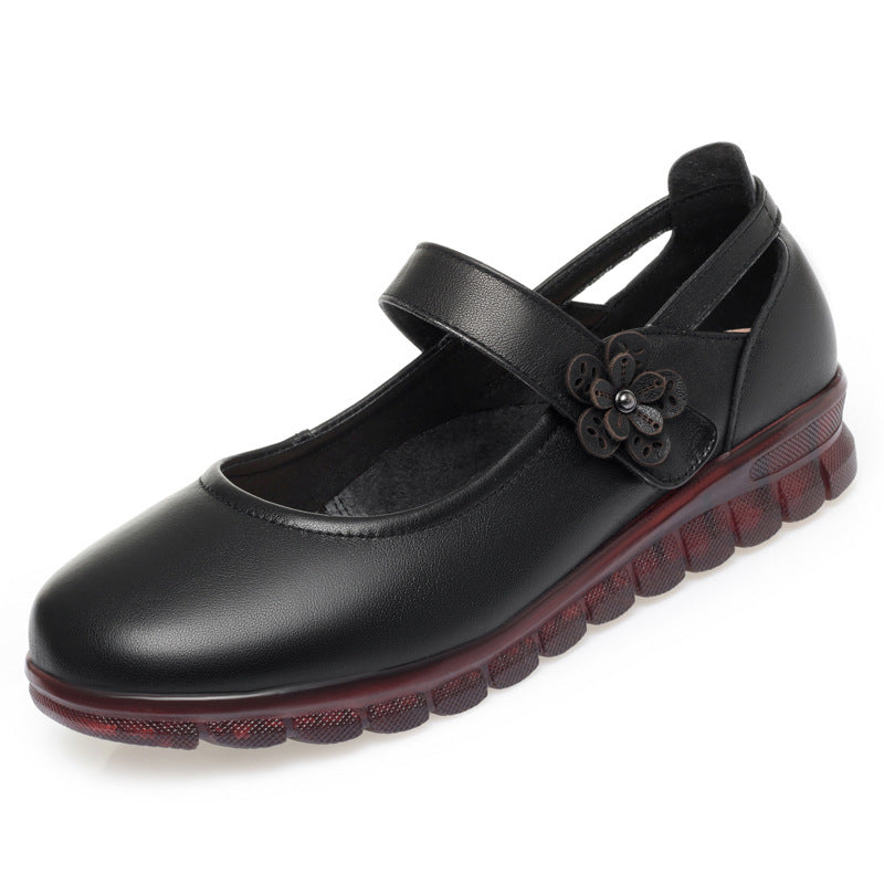 Damen Komfortable Ballerinas mit verstellbarem Riemen und dekorativem Blumenakzent R&B