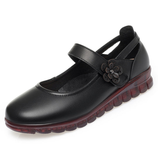 Damen Komfortable Ballerinas mit verstellbarem Riemen und dekorativem Blumenakzent R&B
