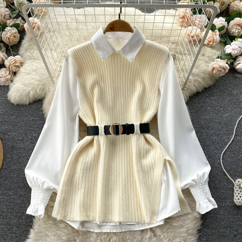 Damen modische Strickweste mit eleganter Hemdunterlage R&B
