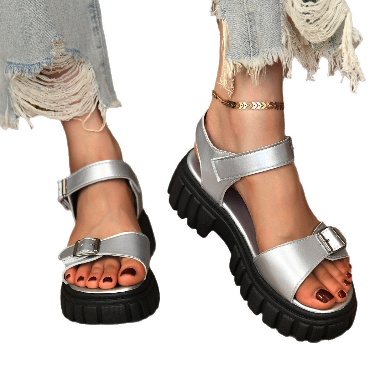 Damen Komfortable Chunky-Sandalen mit verstellbaren Riemen