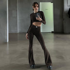 Damen Langarm Cropped Top und Flared Pants Set R&B