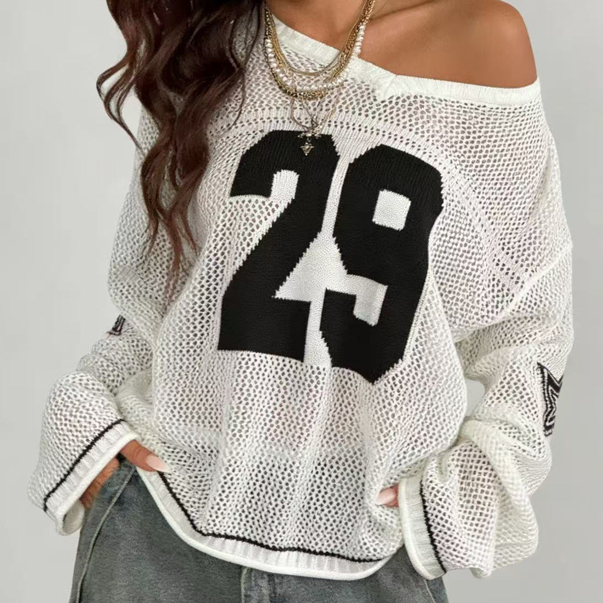 Damen Sportlicher Oversized Pullover mit Motivstickerei R&B
