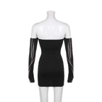 Damen elegantes Off-Shoulder Kleid mit langen Ärmeln R&B