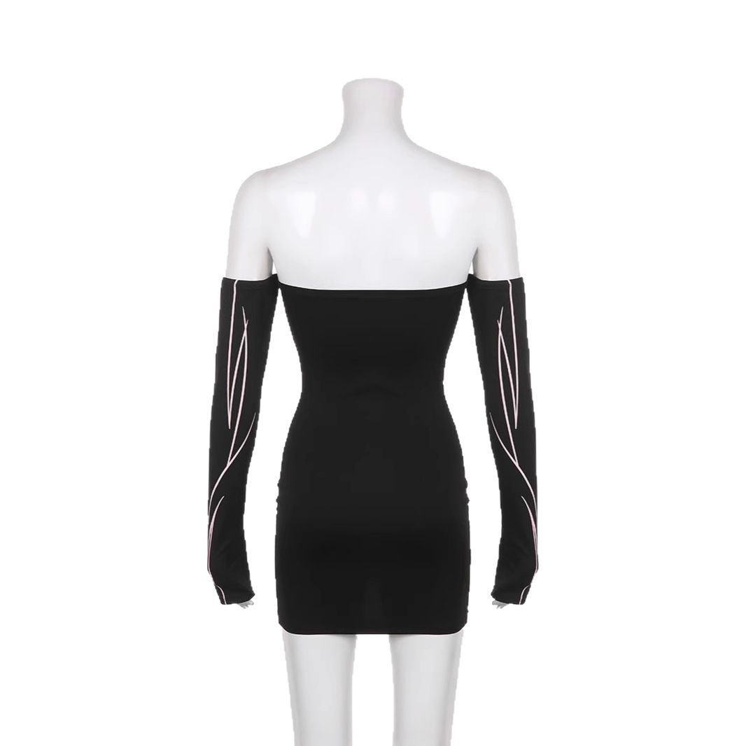 Damen elegantes Off-Shoulder Kleid mit langen Ärmeln R&B