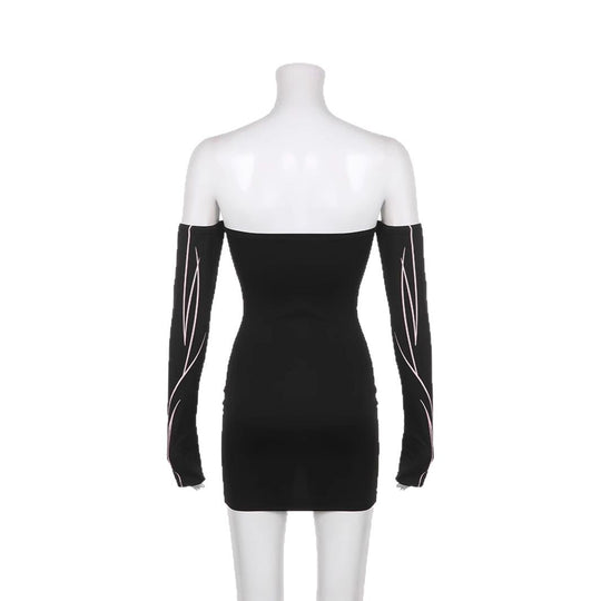 Damen elegantes Off-Shoulder Kleid mit langen Ärmeln R&B