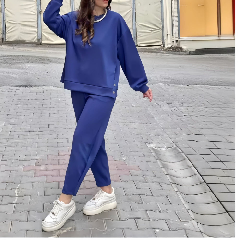 Damen lässiges Sport-Ensemble mit elegantem Schnitt und dekorativen Knöpfen R&B