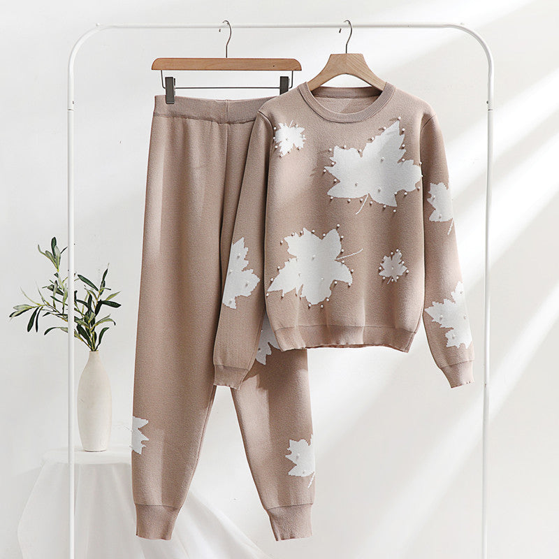 Damen Freizeit-Loungewear-Set mit floralem Design und elastischem Bund R&B