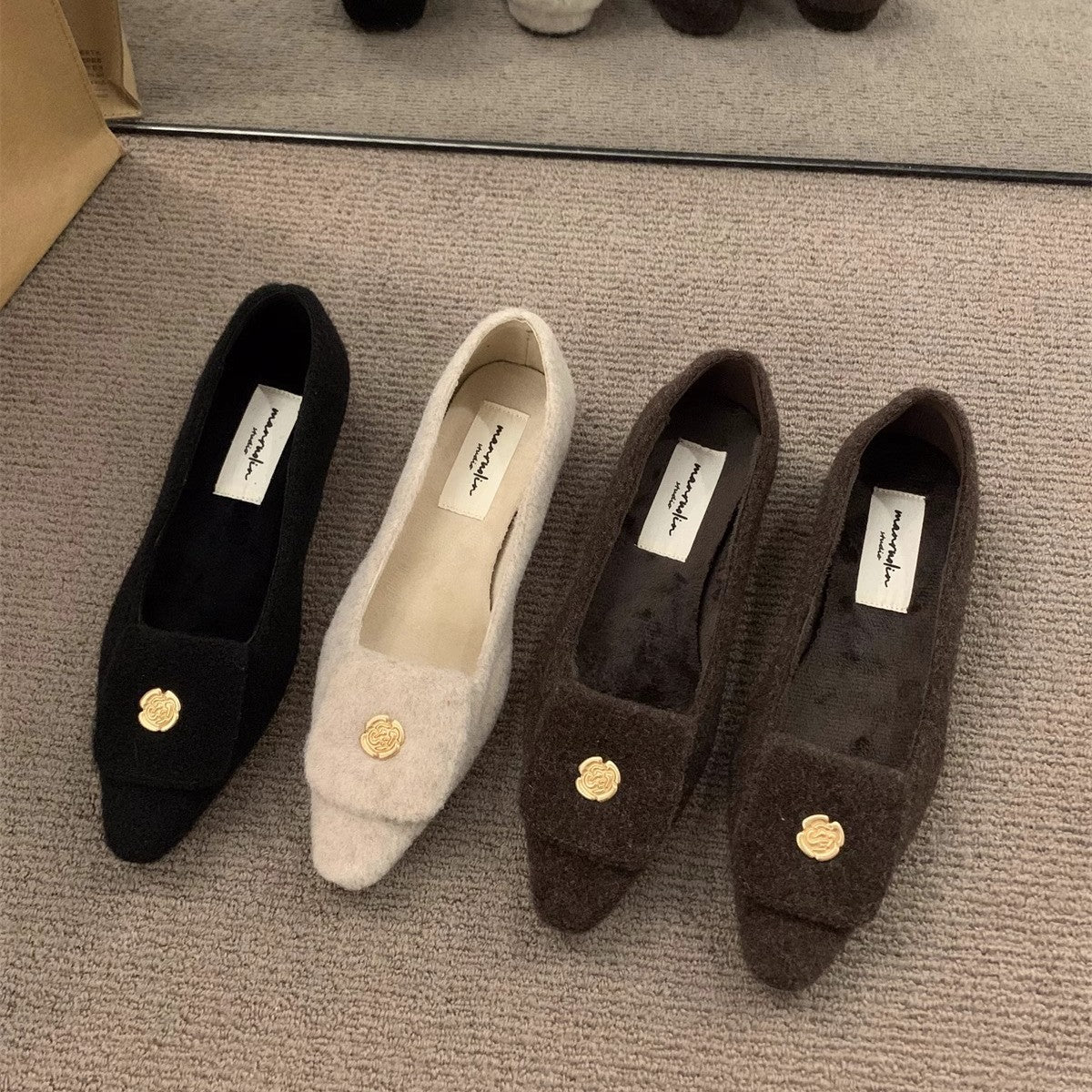 Damen elegante Ballerinas aus Filz mit dekorativem Riemchen R&B