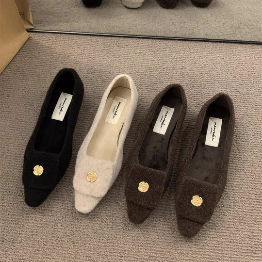 Damen elegante Ballerinas aus Filz mit dekorativem Riemchen R&B