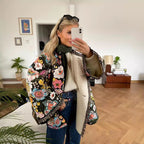 Damen gestepptes Blütenmuster Jacke R&B