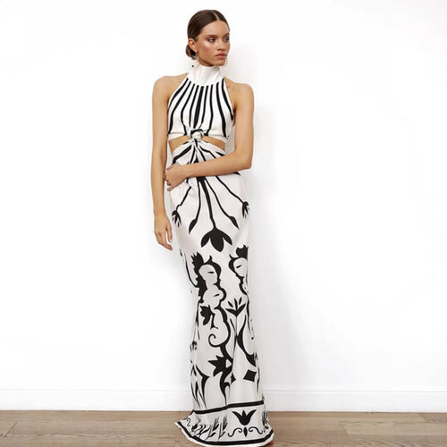 Damen elegantes Maxikleid mit asymmetrischem Schnitt und floralem Design R&B