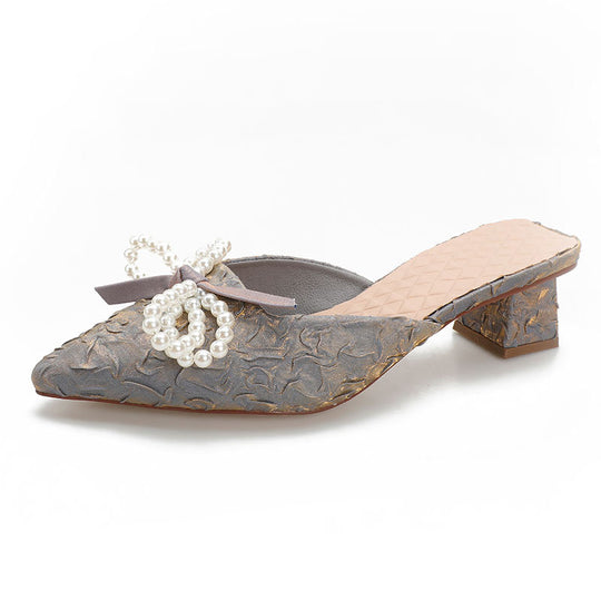 Damen elegante Mules mit perlenverziertem Schleifendetail R&B