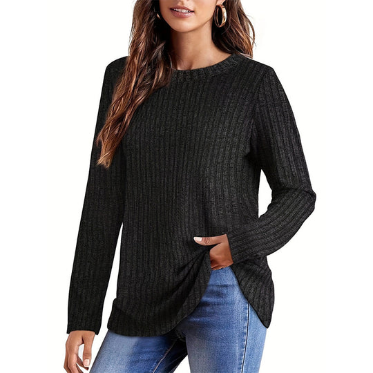 Damen Strickpullover mit vertikalem Rippdesign und lässigem Schnitt R&B