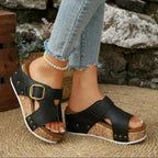Damen Plattform Sandalen mit dekorativem Riemchen und komfortabler Korksohle EB