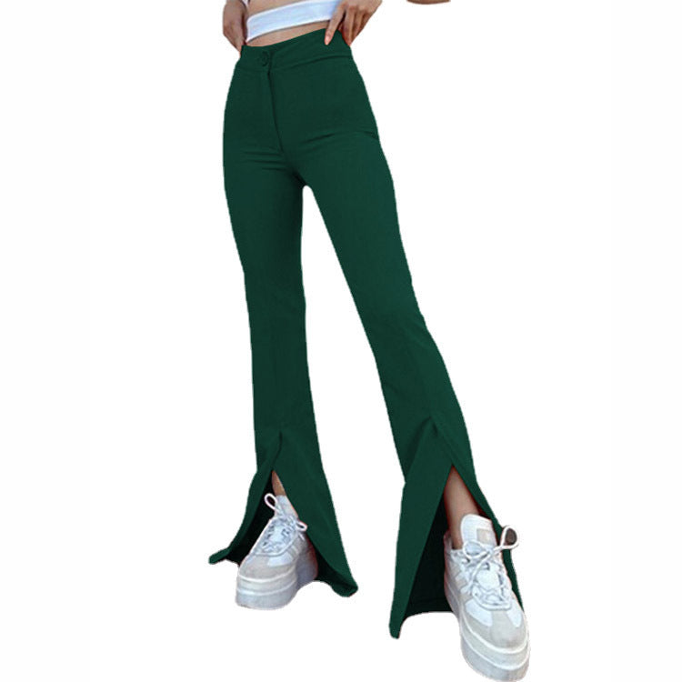 Damen modische High-Waist-Hose mit schmalem Schnitt und ausgestelltem Bein R&B