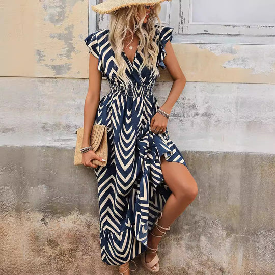 Damen Maxikleid mit V-Ausschnitt und Rüschendetails R&B