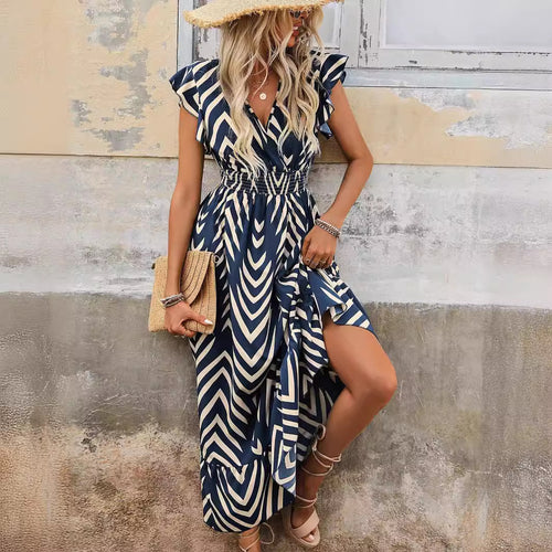 Damen Maxikleid mit V-Ausschnitt und Rüschendetails R&B