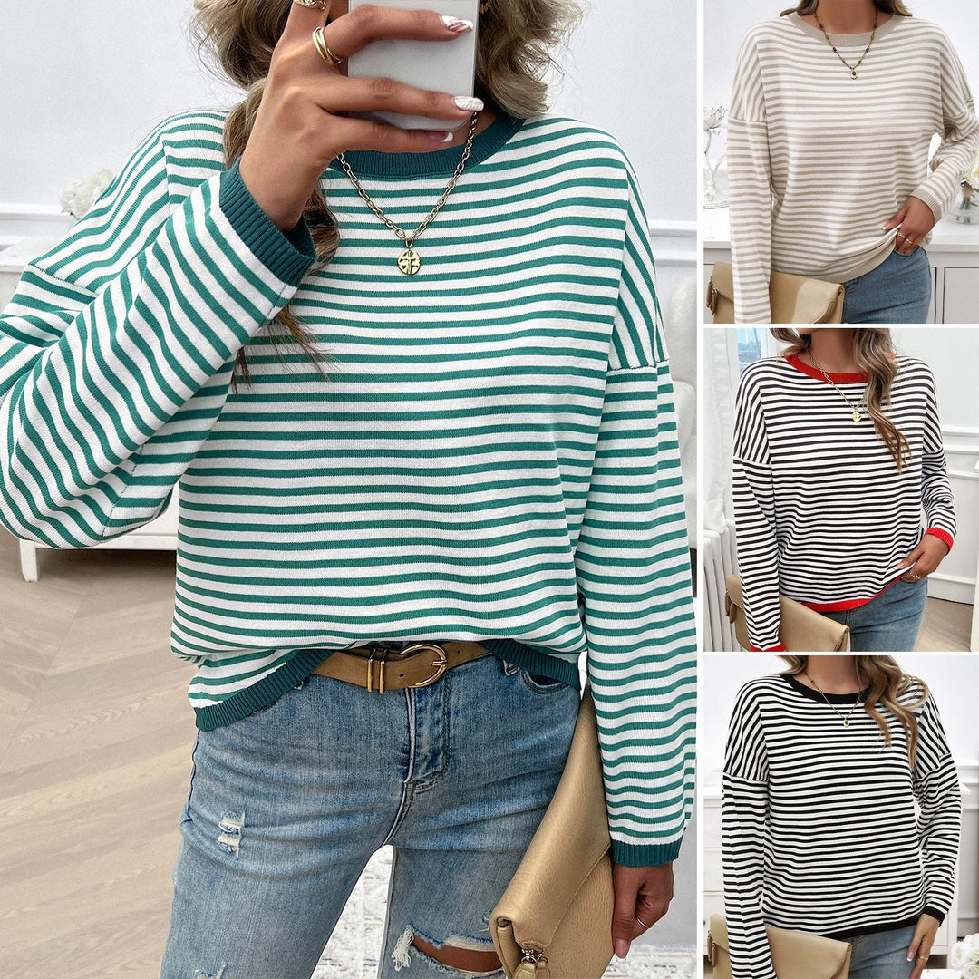 Damen Lässiger Streifenpullover mit Farbigen Akzenten R&B