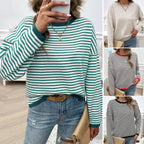 Damen Lässiger Streifenpullover mit Farbigen Akzenten R&B