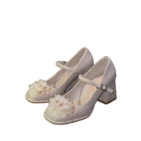 Damen zarte Mary Jane Pumps mit luftiger Blumenverzierung R&B