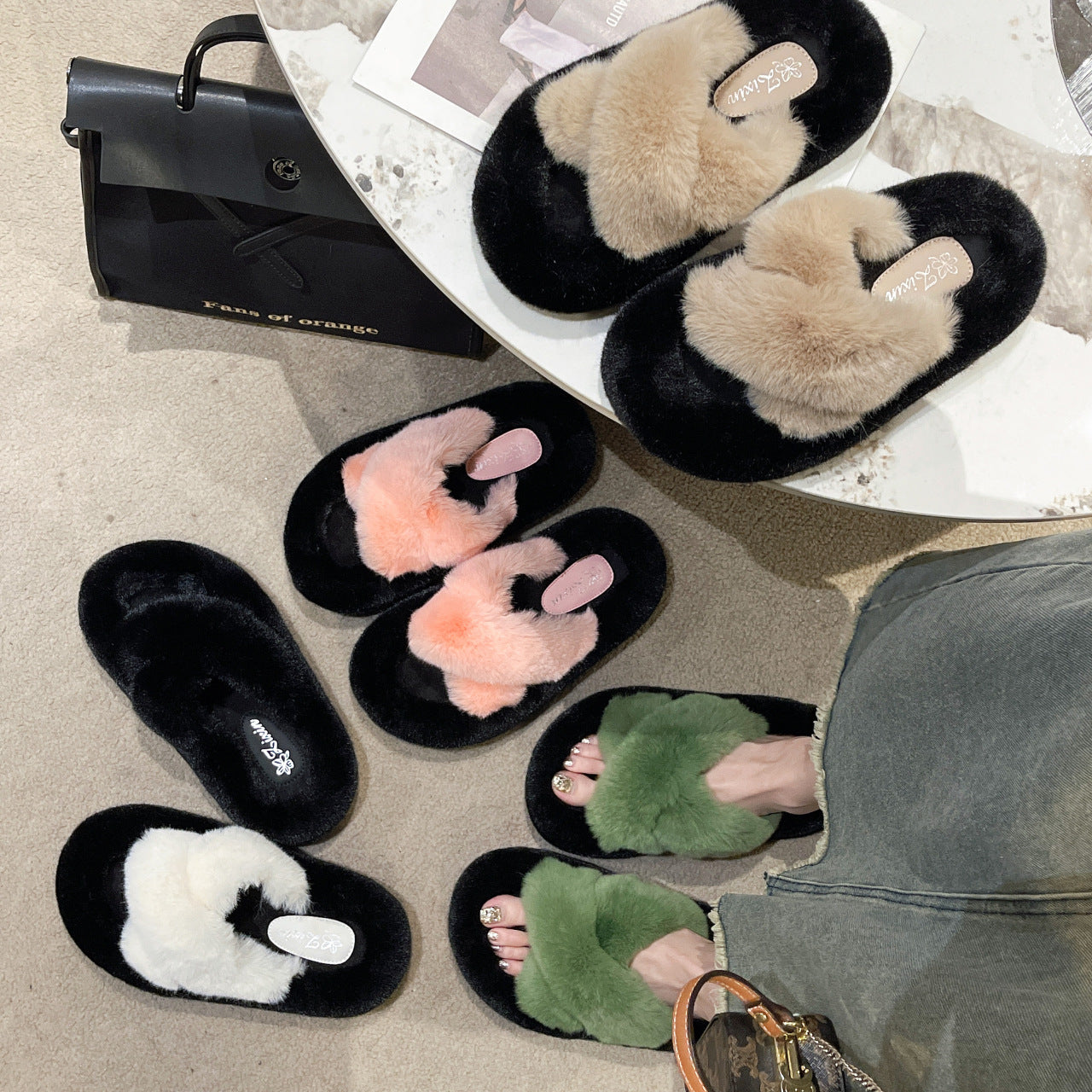 Damen Flauschige Hausschuhe mit dekorativem Pfotenmotiv EB