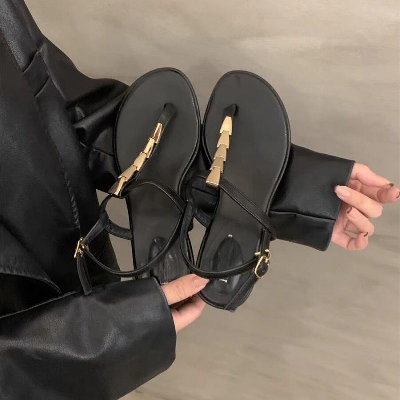 Damen elegante Riemchen-Sandalen mit goldenen Akzenten R&B