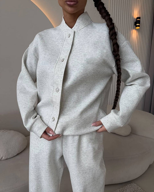 Damen elegantes und komfortables Freizeit-Set mit Knopfleiste und weitem Schnitt R&B