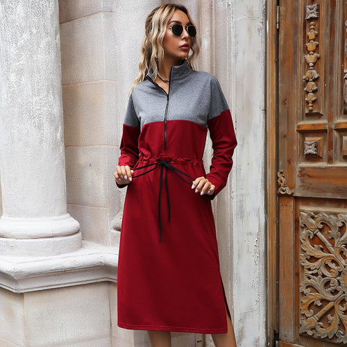Damen Midikleid mit hochgeschlossenem Kragen und praktischer Kordelzug-Taille R&B