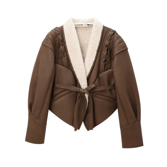 Damen kuschelige Jacke mit elegantem Kragen und gefüttertem Innenleben R&B