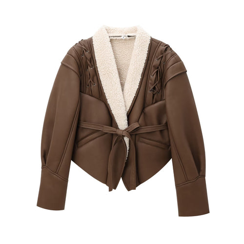 Damen kuschelige Jacke mit elegantem Kragen und gefüttertem Innenleben R&B