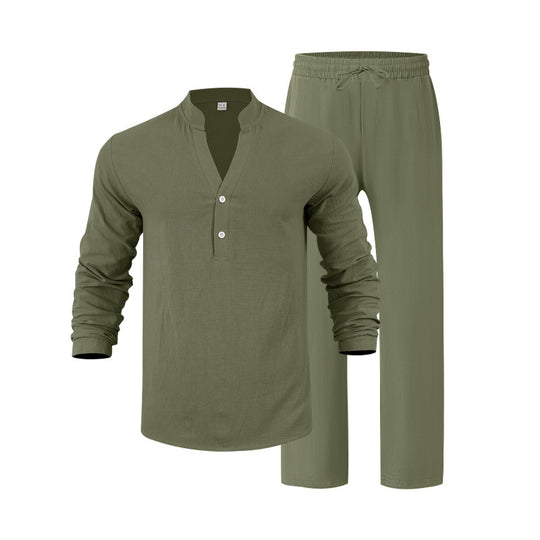 Herren komfortables Homewear-Set mit eleganter Knopfleiste und langen Hosen R&B