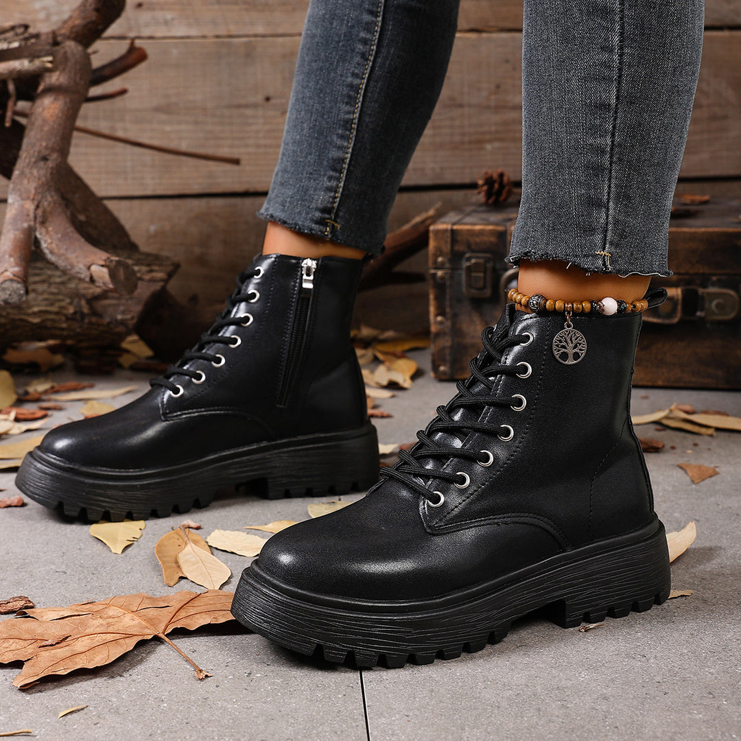 Damen Schnürstiefel mit tiefem Profil und seitlichem Reißverschluss R&B