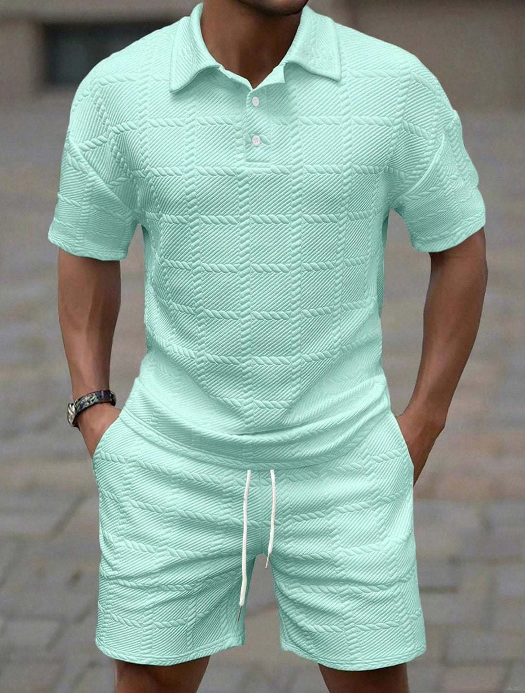 Herren Sportliches Kurzarm-Set mit strukturierter Oberfläche R&B