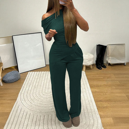 Damen Eleganter Overall mit Wickeldesign und weitem Bein R&B