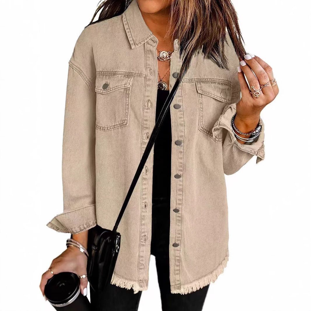 Damen Oversized Jeanshemd mit Fransen R&B