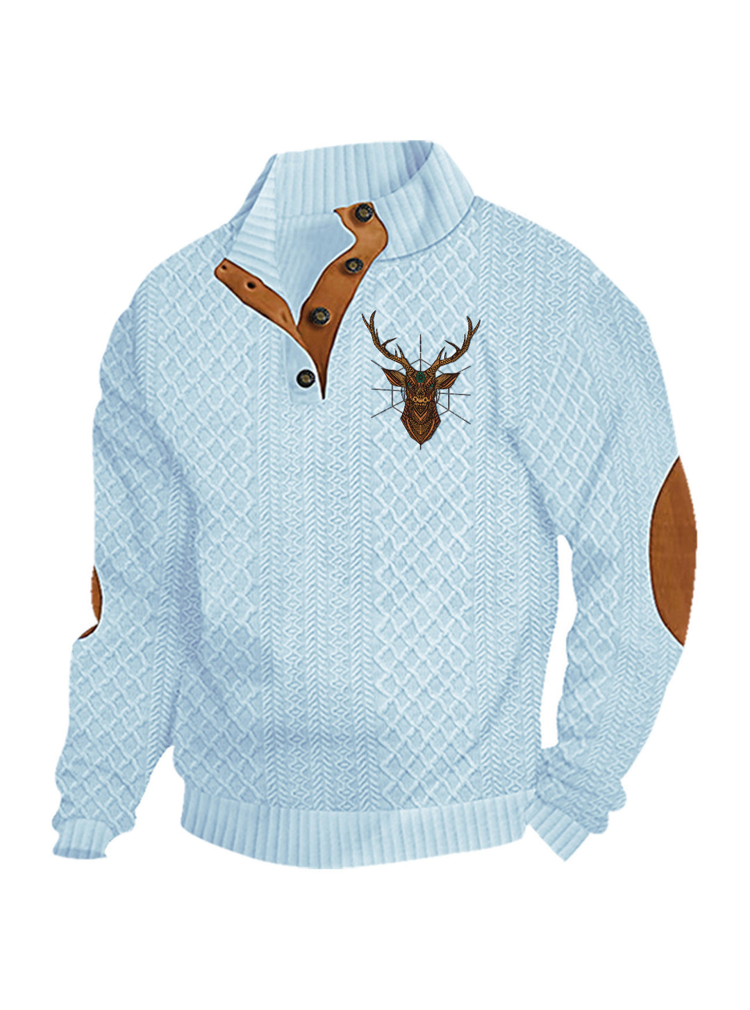 Herren nan Heritage-Strukturpullover mit Stehkragen Lederimitat-Besatz Ellenbogen-Patches und Halbknopfleiste R&B
